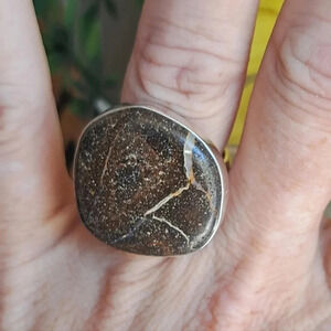 Boulder Opal Matrix Ring In 925 Sterling Silver.